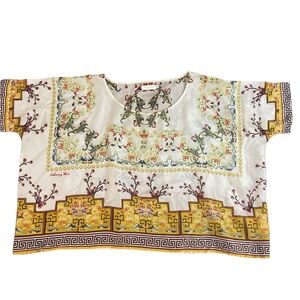 Johnny Was Silk Crop Top- Cream Colored and Amazing Print- size SMALL
